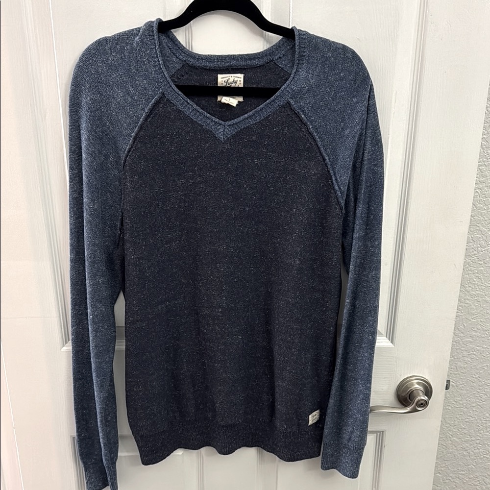 Lucky Brand Two-Tone Heathered Blue Knit Long Sleeve Sweater